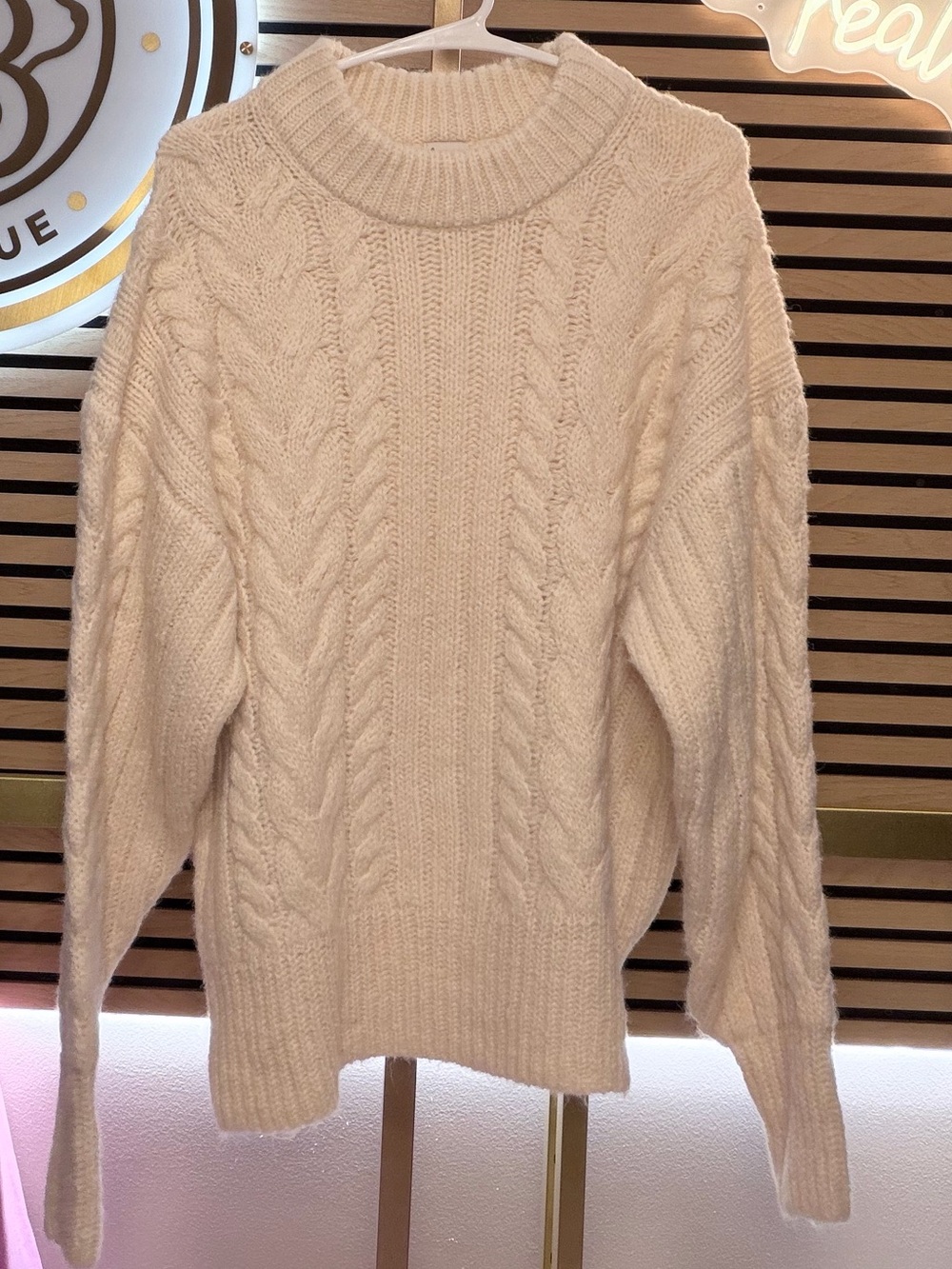 a new day Cream Cable Turtleneck Sweater